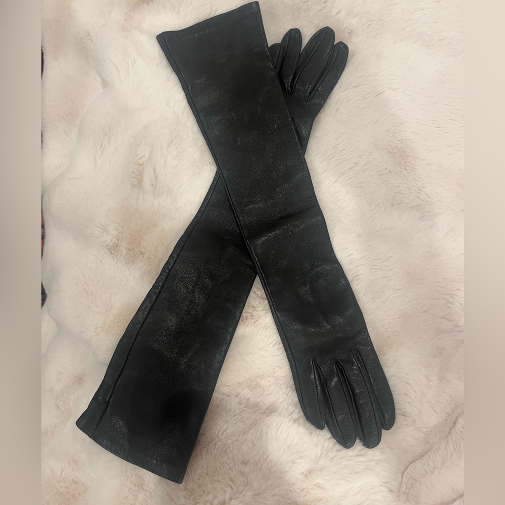 Agent Provocateur Genuine Leather Elbow Length Evening Gloves Silk Lined NIB Med - Picture 7 of 8